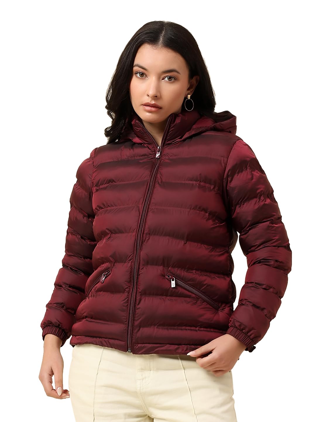 cantabil Jacket for Women | Premium Casual Jacket Regular Fit Hooded Nylon Fabric Solid Pattern-picture-24