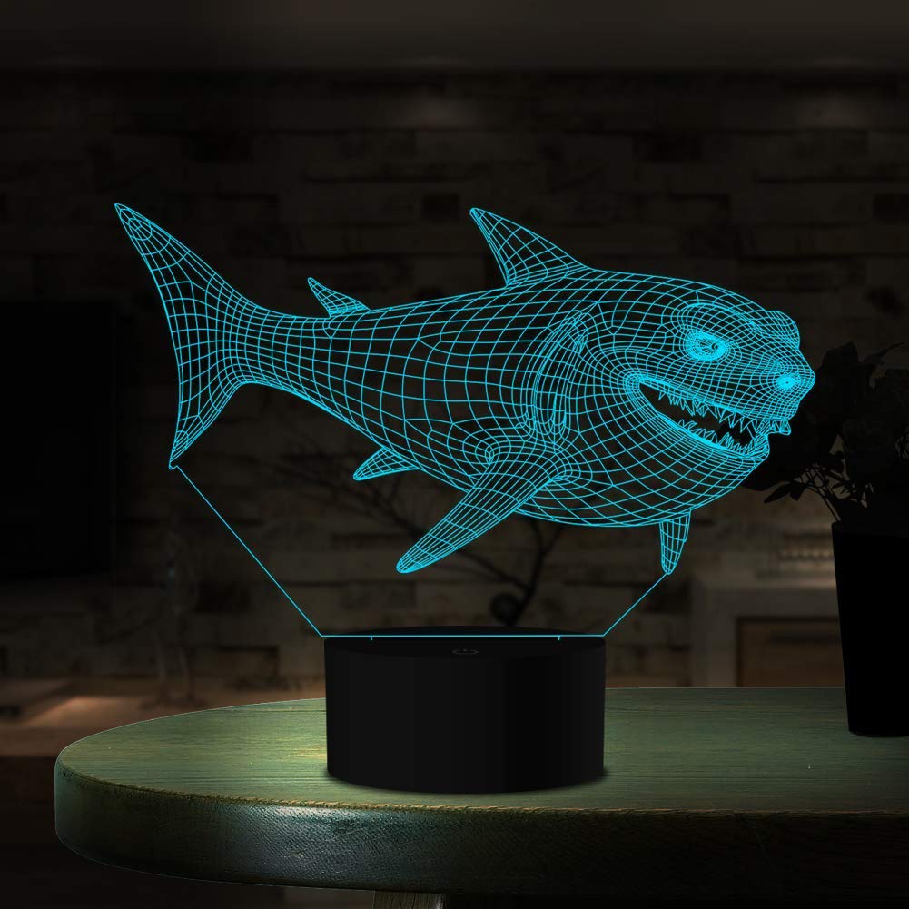 Veilleuse 3D En Forme De Requin Avec 7 Couleurs Changeantes - Interrupteur Tactile - Lampe De Bureau à LED - Décoration Pour Enfants