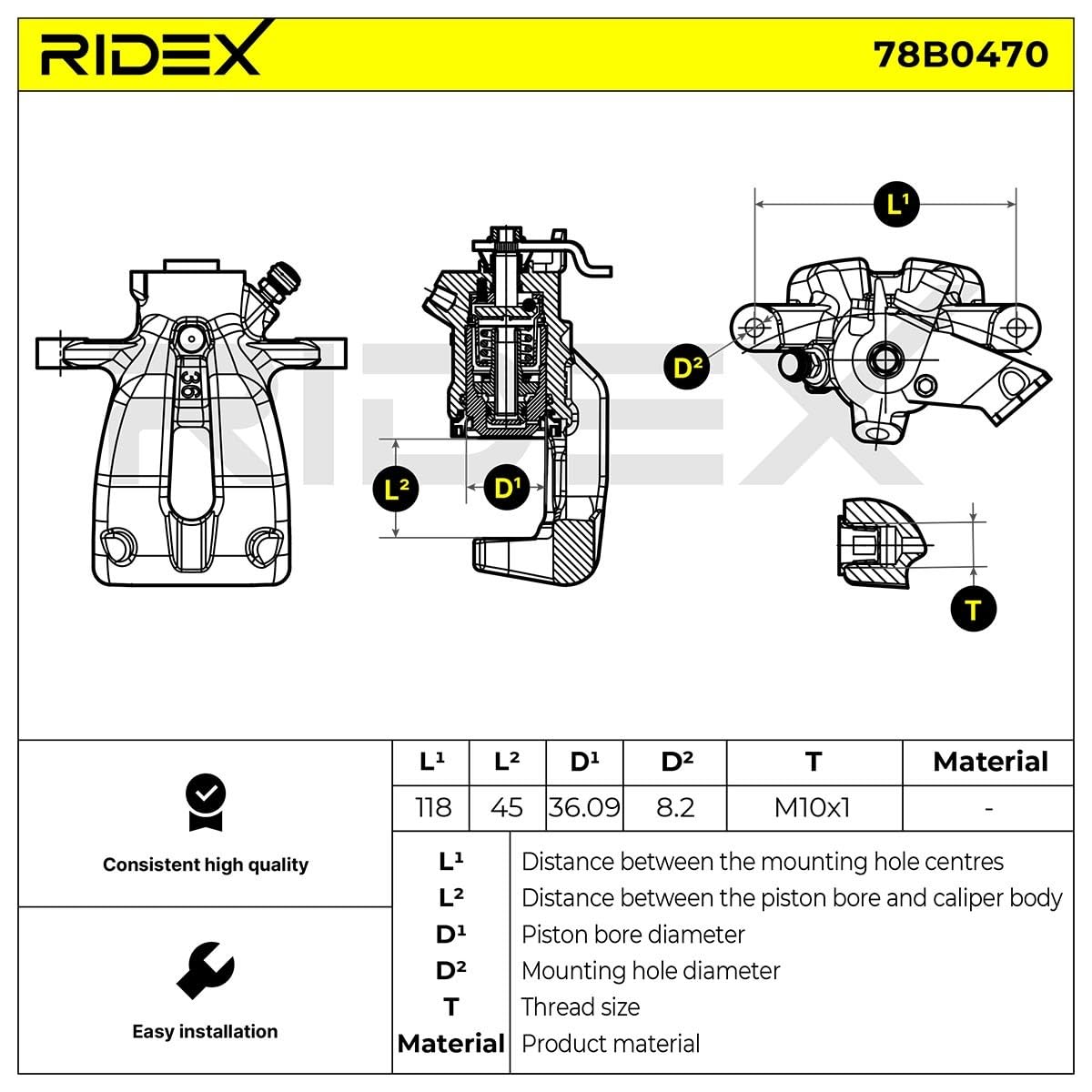 RIDEX 78B0470 Pinza de freno Trasero Izquierda Trasero sin soporte Compatible con MINI Hatchback R56
