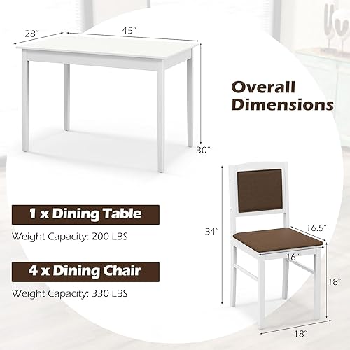 Miniatura 6 de Tangkula Juego de mesa de comedor para 4, juego de comedor de madera maciza de granja con patas de madera de goma, asiento tapizado y respaldo