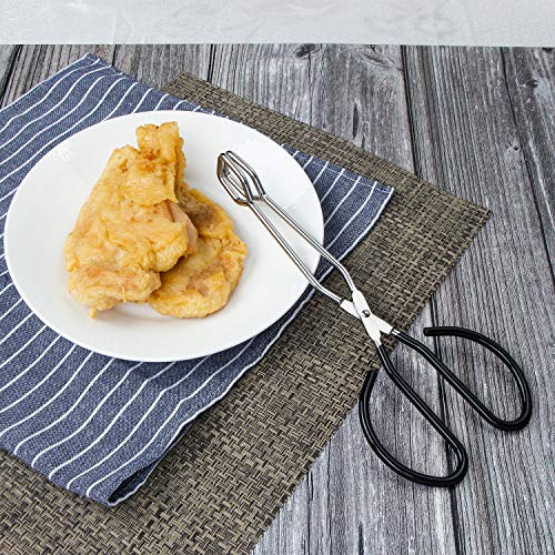 MSY BIGSUNNY Stainless Steel Scissor Tongs Heavy Duty Cooking Tongs with Soft Handles (1, black 10")