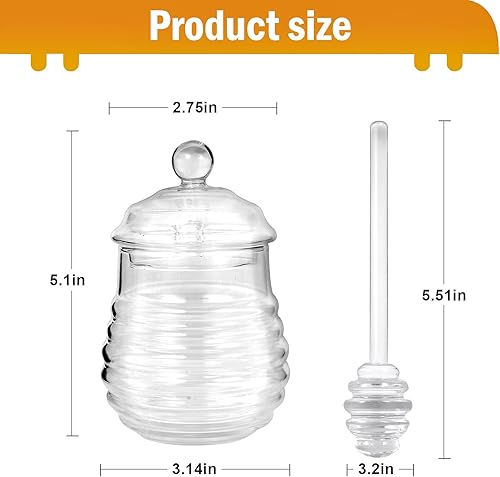 Miniatura 2 de SlZKADY Tarro de miel con cucharón y tapa, dispensador de recipiente de miel de vidrio, recipiente de miel de vidrio transparente para la cocina del