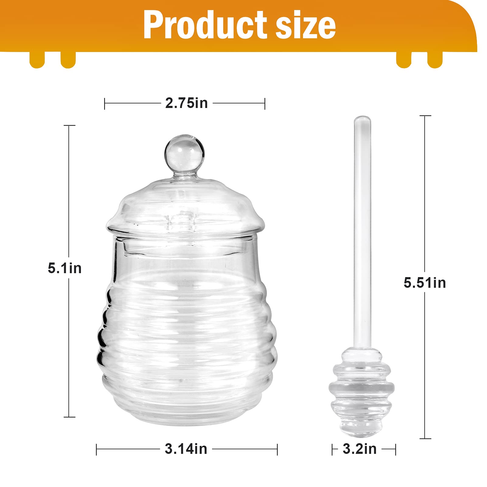 Pot à Miel En Verre Avec Cuillère Et Couvercle – Distributeur Pratique, 13,5x10 Cm – Idéal Pour Sirop Et Miel