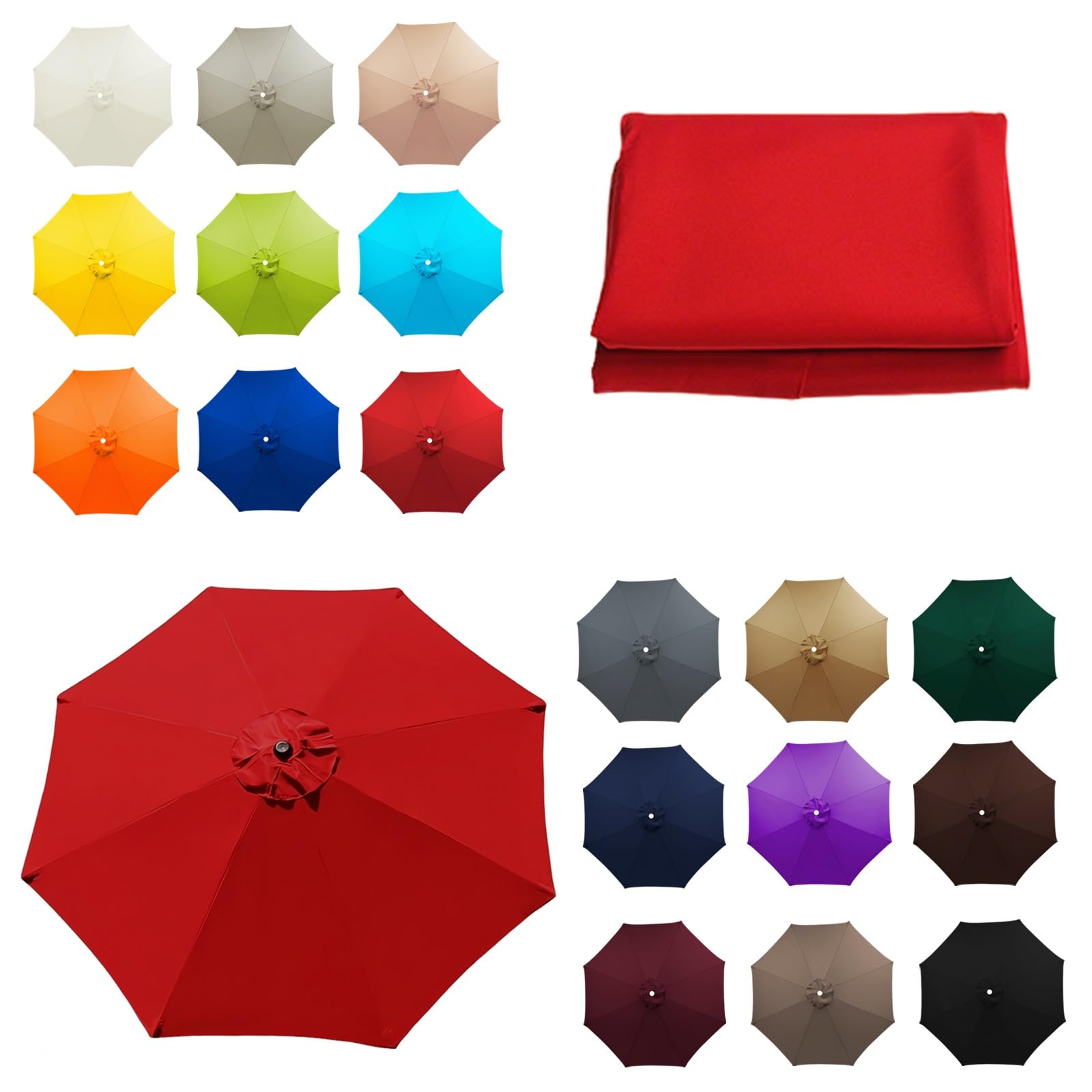 6 Rib and 8 Rib Replacement Umbrella Cover, Replacement Parasol Fabric, 6.5ft/2.0m to 11.5ft/3.50m, Garden Umbrella Canopy, Beach and Balcony Canopy Top(Red,6.5FT/2.0M-6Ribs)