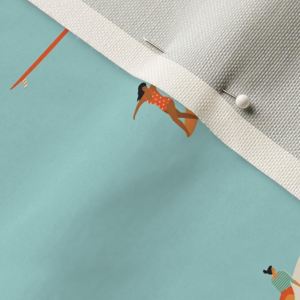Spoonflower Fabric - Surfers Light Blue Cute Girl Summer Beach Women Hawaii Swim Ocean Printed on Upholstery Velvet Fabric Fat Quarter - Upholstery Home Decor Bottomweight Apparel