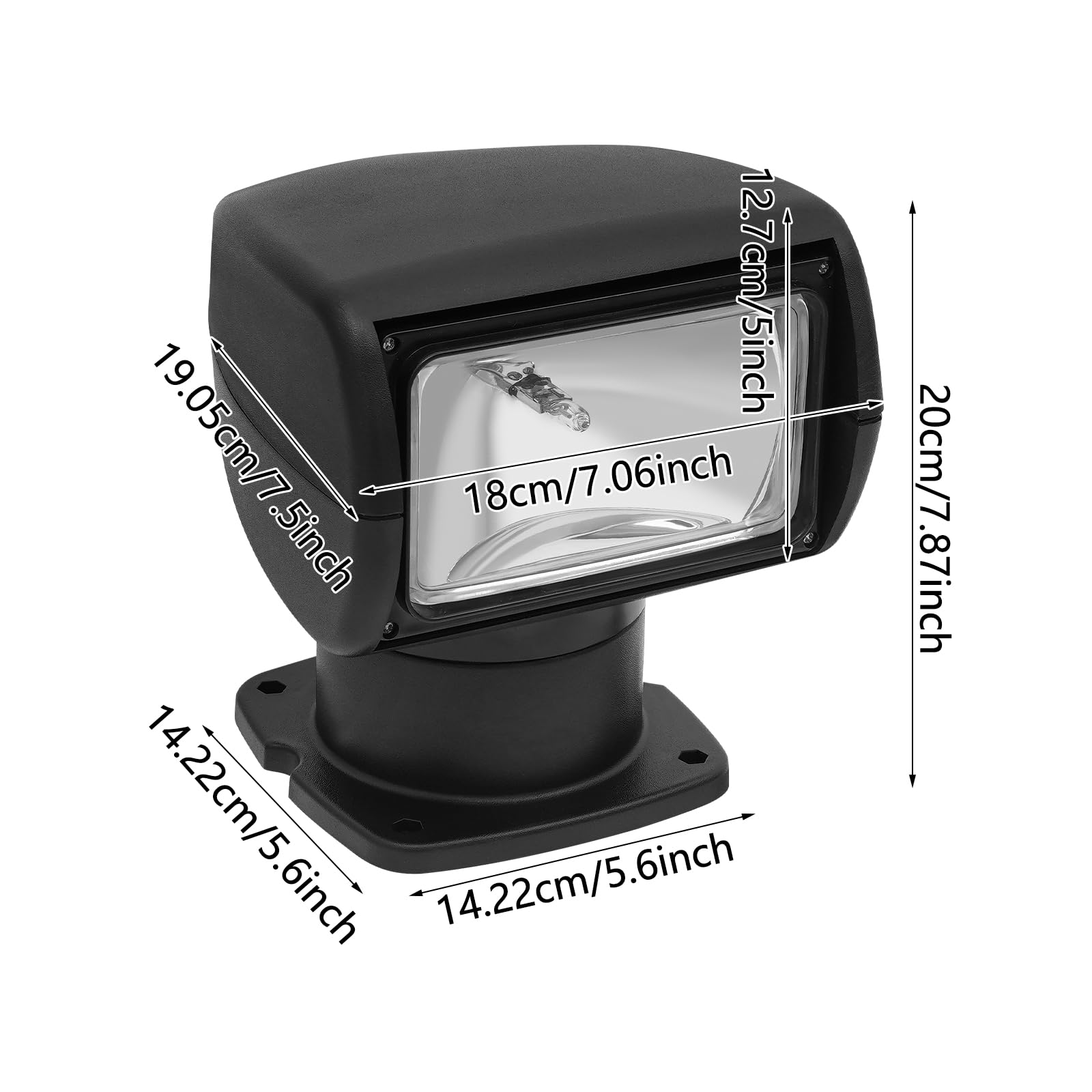 12V 100W Boot Suchscheinwerfer, 2500 Lumen 3200K Halogen Boot-Fernbedienungsscheinwerfer, LKW Auto Marine Scheinwerfer, Suchscheinwerfer mit 360 Grad Rotation für Yacht, Küstenwache (Schwarz)