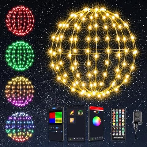 Joomer Smart RGB Christmas Hanging Ball Lights, 12In 108 LED Foldable Color Changing Christmas Lights, App & Remote Control, Waterproof Outdoor Fairy Globe Lights for Christmas Decor (Non-Connectable) Cover