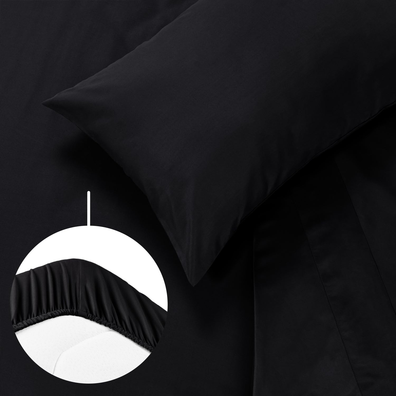 Blumtal Completo lenzuola matrimoniali 3pz - completo letto matrimoniale certificato OEKO-TEX - lenzuolo con angoli 180x200x30cm + lenzuolo 280x275cm + federa cuscino 50x80cm in microfibra - in nero