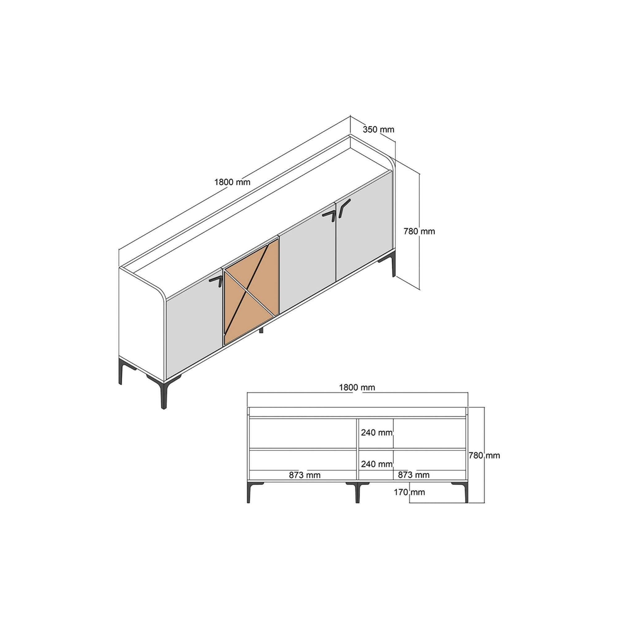 Dmora - Console Deneb, Buffet de Salon, Meuble Bas pour TV, Socle Mural équipé, 180x35 h78 cm, Noyer et Marbre Blanc