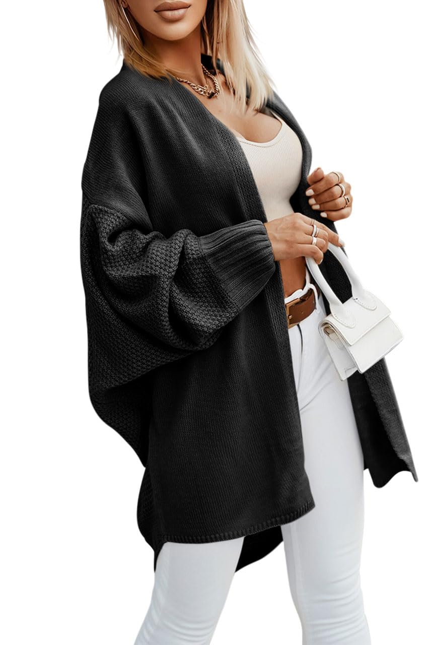 Saodimallsu Cardigan da donna, lungo, leggero, a maniche lunghe, aperto, in tinta unita, per il tempo libero, con tasca