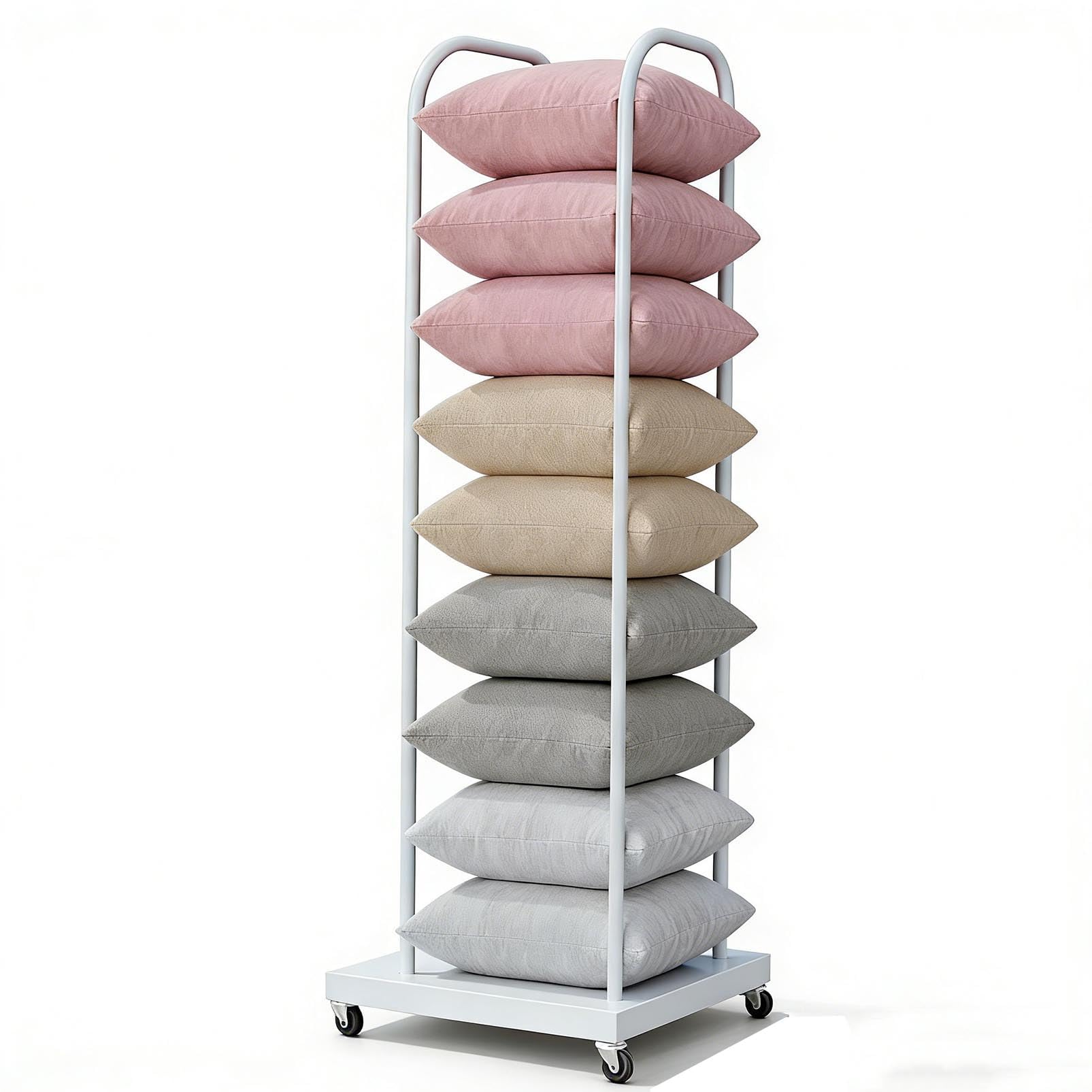 Porte-Coussins sur Pied avec Roulettes Organisateur Métallique de Rangement