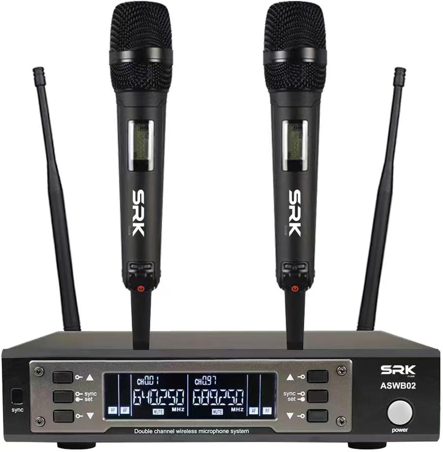 ASWB02 Dual Hand Wireless Microphone System, UHF Dynamic for Karaoke, Stage Performance, 100 Meter Operating Range