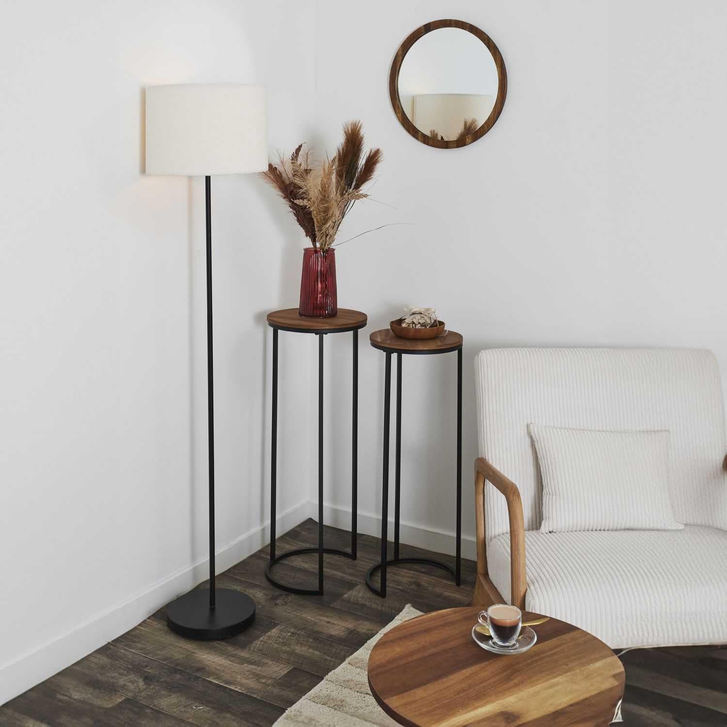 HOME DECO FACTORY Lot de 2 Sellettes Gigognes Softness Table et Bureau Noir | Lot de 2 sellettes gigognes, collection Softness, table d'appoint et bureau, gain de place, 32,5x80x32,5 cm, noir et marron