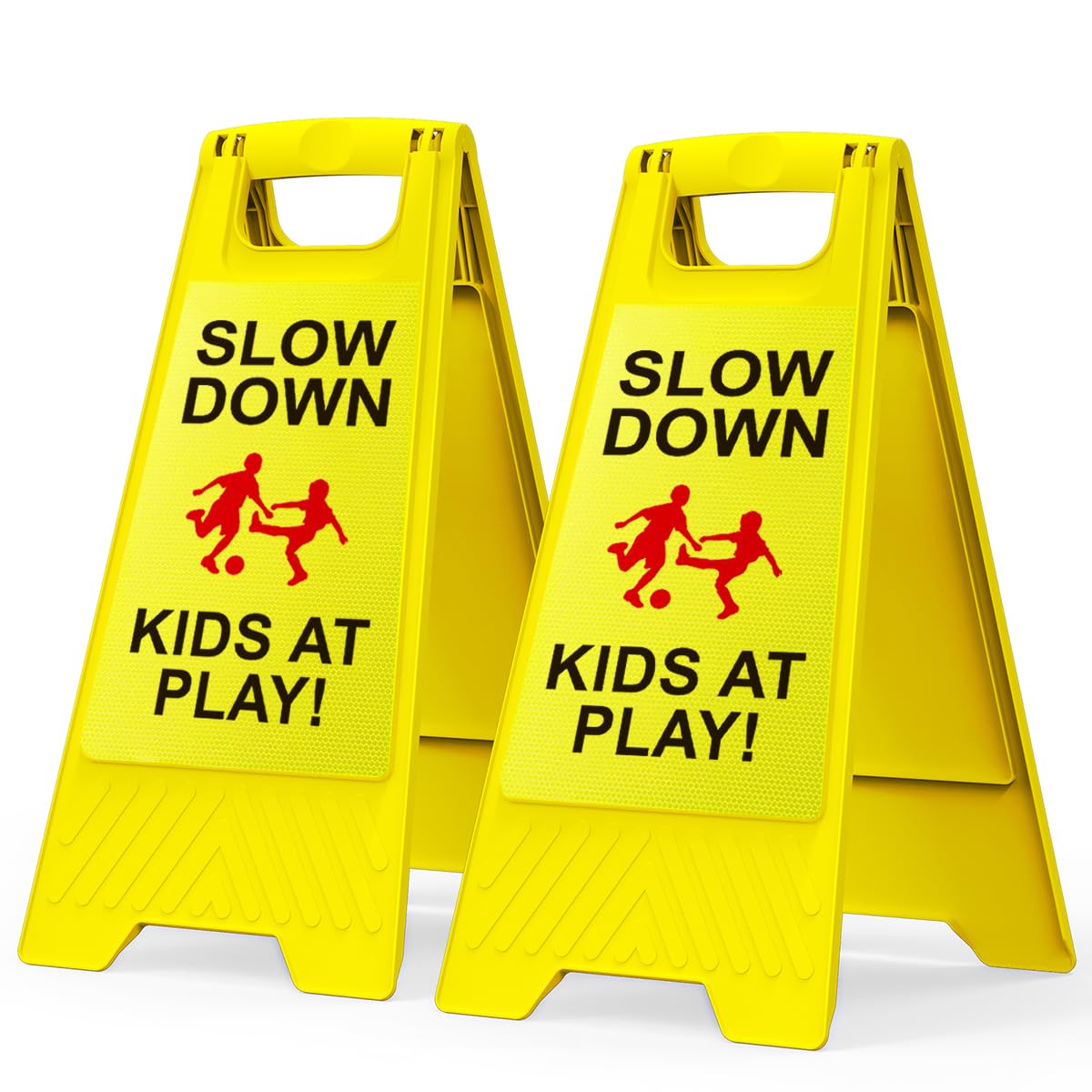 Photo 1 of Upgraded Children at Play Safety Signs, 2 Pack Kids at Play Signs with Super Reflective and Eye Catching Reflective Coating, Double-Sided Reflective Text and Graphics Easier to Identify at Night, Kids Yellow