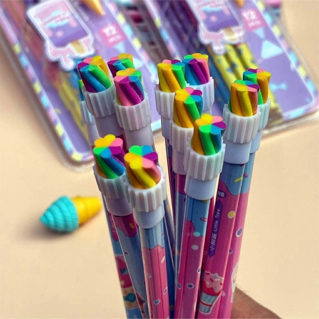 Shivaaro Stylish Pencils Stationary Kit - Pencil Set with Ice-Cream Shaped Erasers for Kids, Boys and Girls, Birthday Return Gift Stationary Set