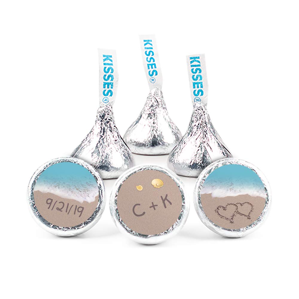 Beach Wedding Stickers 108 ct Personalized Wedding Favors for Kisses Candy (108 Count) - Bridal Shower Favors