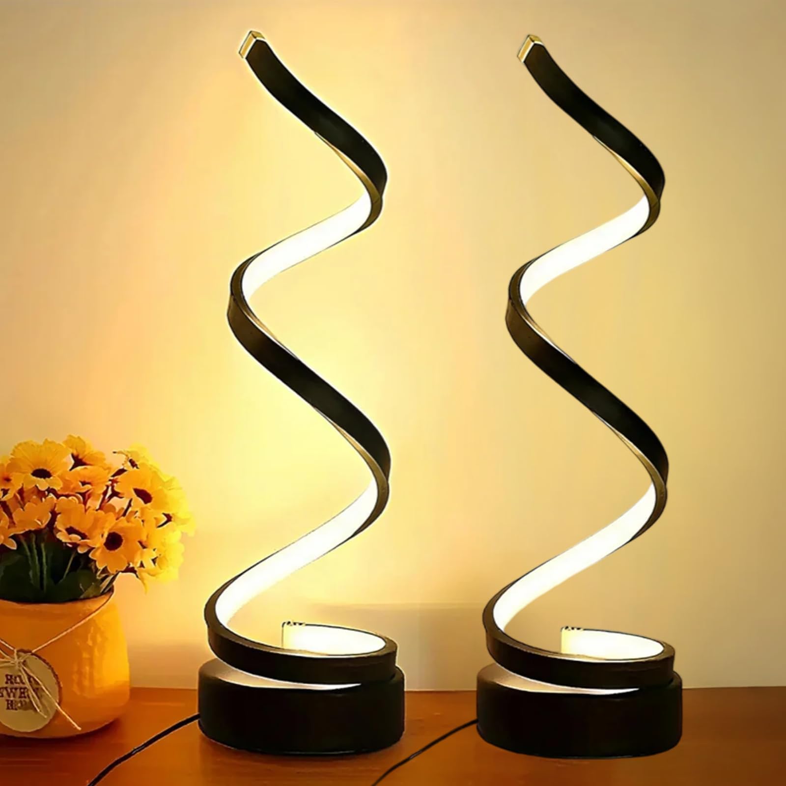Sonhomay LED Modern Table Lamp Spiral Desk Light Minimalist 2 Pack 3 Colors Stepless Dimming Bedside Lamp USB Nightstand Lamps Curved LED Desk Lamp for Living Room Bedroom Office Decor โ image 1