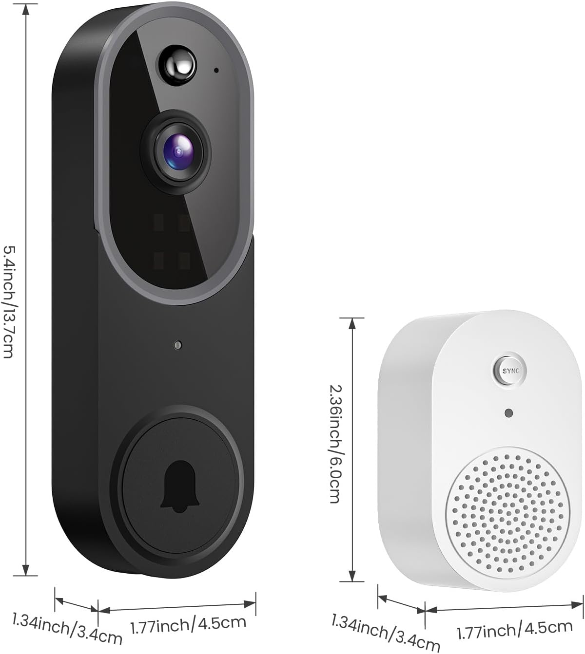 Dimensions of Aiwit P50 Video Doorbell and Chime