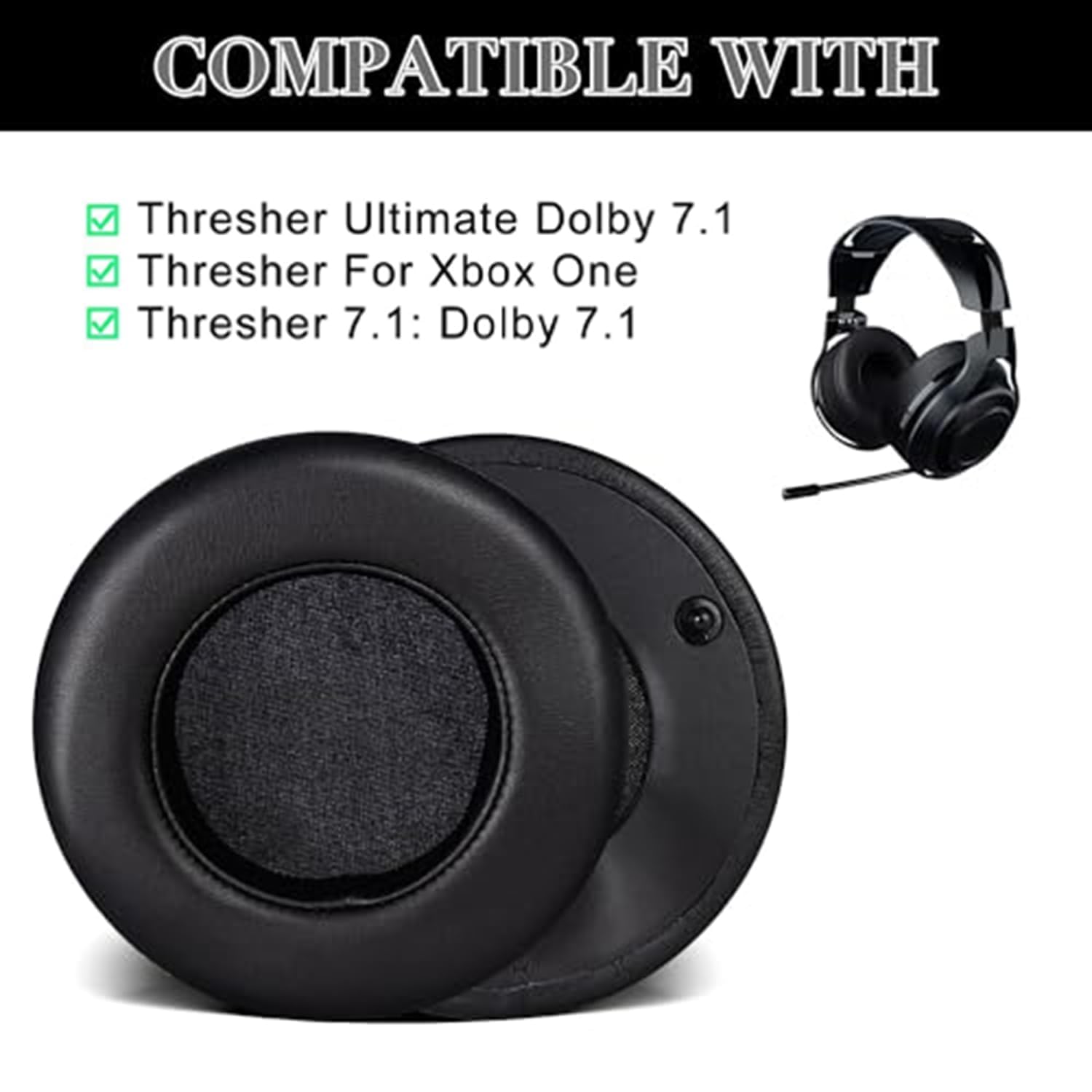 Aiivioll Zapasowe nauszniki do słuchawek Razer Thresher Ultimate Dolby 7.1 Surround Sound Gaming, proteinowa skóra PU, czarne