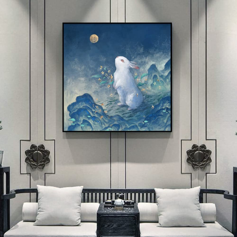 Art mural grand format lapin bleu pour habiller un grand mur vide
