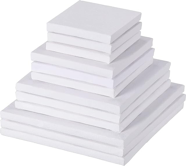 Assorted Size 3 Inches/ 4 Inches/ 5 Inches/ 6 Inches Mini Art Canvas Stretched for Craft Painting Drawing, 12 Pieces