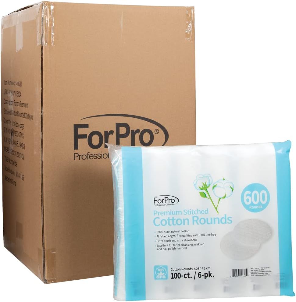 ForPro Professional Collection Premium Stitched Cotton Rounds, 100% Pure Cotton Pads for Removing Makeup, Nail Polish and Cleansing Face, 7200-Count (Pack of 72-100 Cotton Rounds)