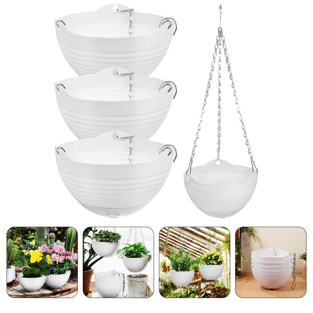 ABOOFAN Lot de 4 Jardinières Suspendues Mur en PVC Blanc, Pots Suspendus Pratiques pour Plantes et Fougères, Décoration Chic et Élégante pour Intérieur et Maison