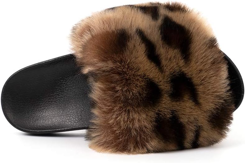 FUNKYMONKEY Women's Slides Faux Fur Cute Slip On Fuzzy Slippers Comfort Flat Sandals - Image 9