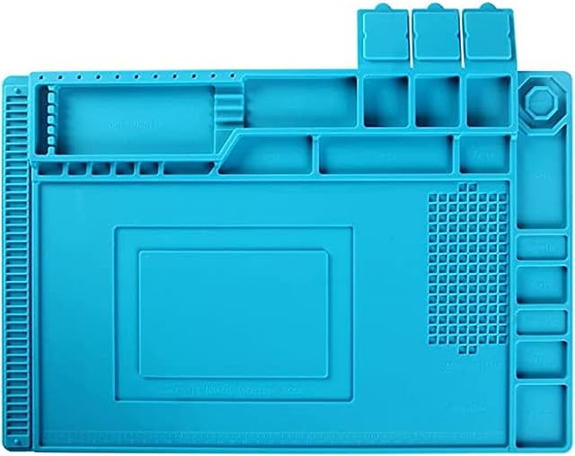 ebuyerfix Anti-Static Soldering Mat Station 500 Heat-Resistant Magnetic Multi-Purpose Electronics DIY Repair Silicone Work Pad for Soldering Brazing Iron Phone Watch Computer, Blue 45x30cm
