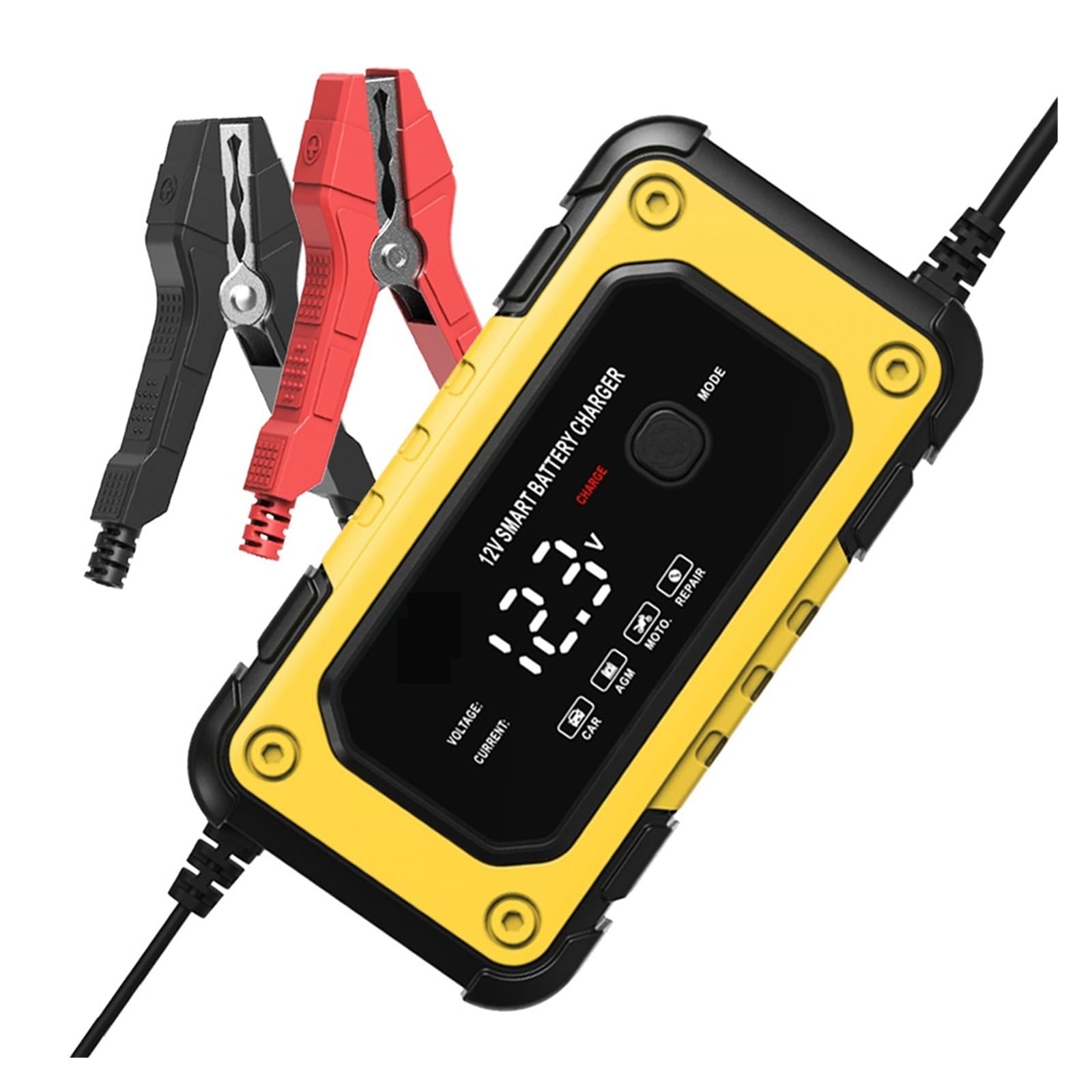 Inteligentna Ładowarka Do Akumulatorów Cyfrowa Samochodowa Wyświetlacz LCD Naprawcza Kwasowo-ołowiowych Precyzyjne łAdowanie(Yellow)