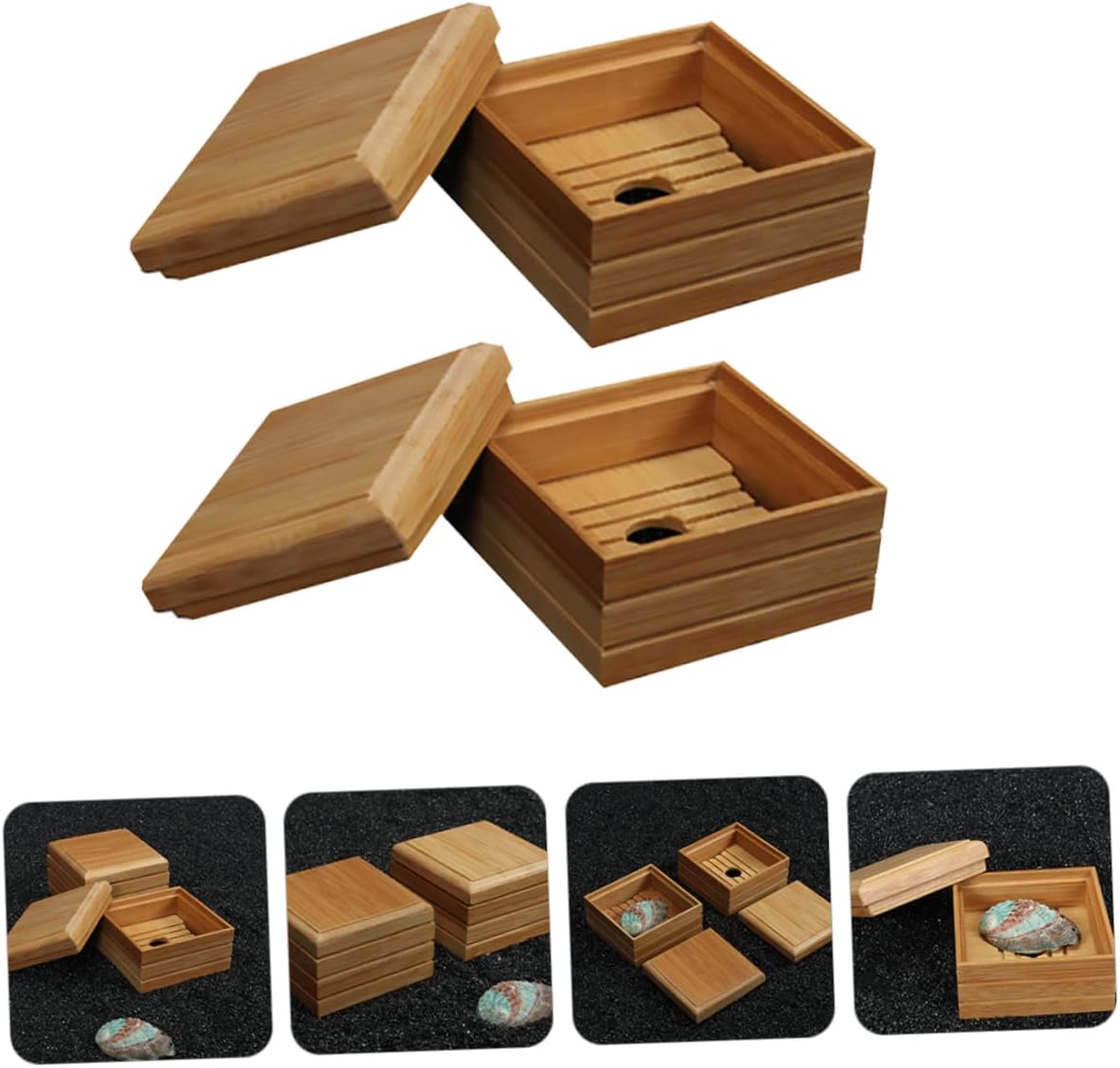 2pcs Eco-Friendly Bamboo Soap Dish Tray Storage Container for Home Camping