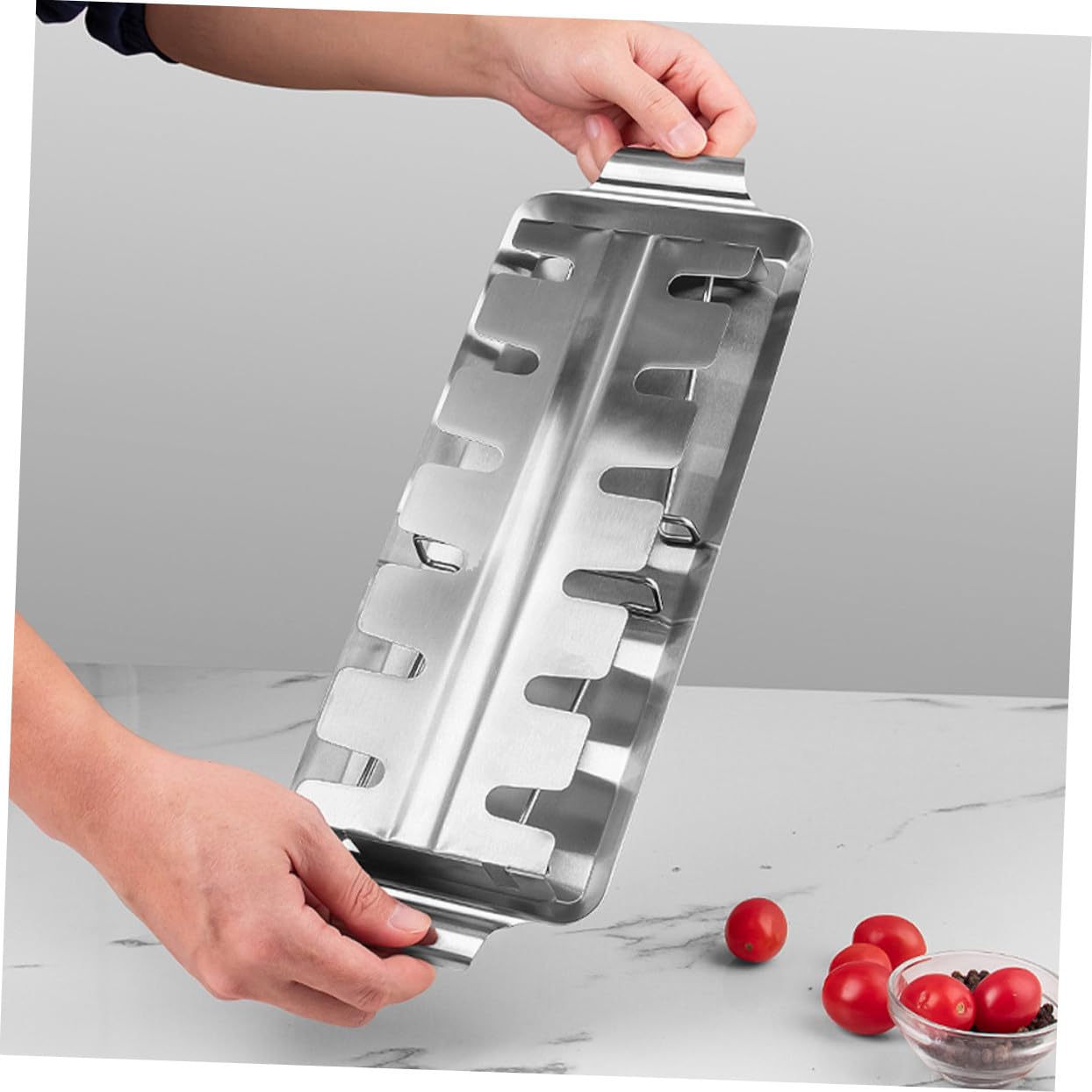 Soporte para Pollo de Acero Inoxidable con Bandeja Antigoteo Parrilla Plegable para Barbacoa Herramienta Práctica para Exteriores y para Parrilladas Familiares y Camping