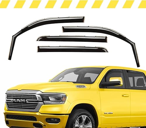 Deflectores de ventana en el canal, viseras de ventana extra duraderas, protectores de lluvia aptos para Dodge Ram 1500 2019-2023 Crew Cab, viseras