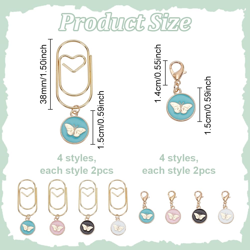 PLIGREAT 8 Pcs Alloy Paperclips with 8 Pcs Butterfly Charm Creative Decorative Paper Clips Cute Pendant Bookmarks Mixed Paper Clamps for Document Organizing Scrapbooks Office School Supplies - Image 2