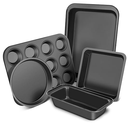 CasaCulina Baking Pans Set, 5-Piece Nonstick Bakeware Sets, Black