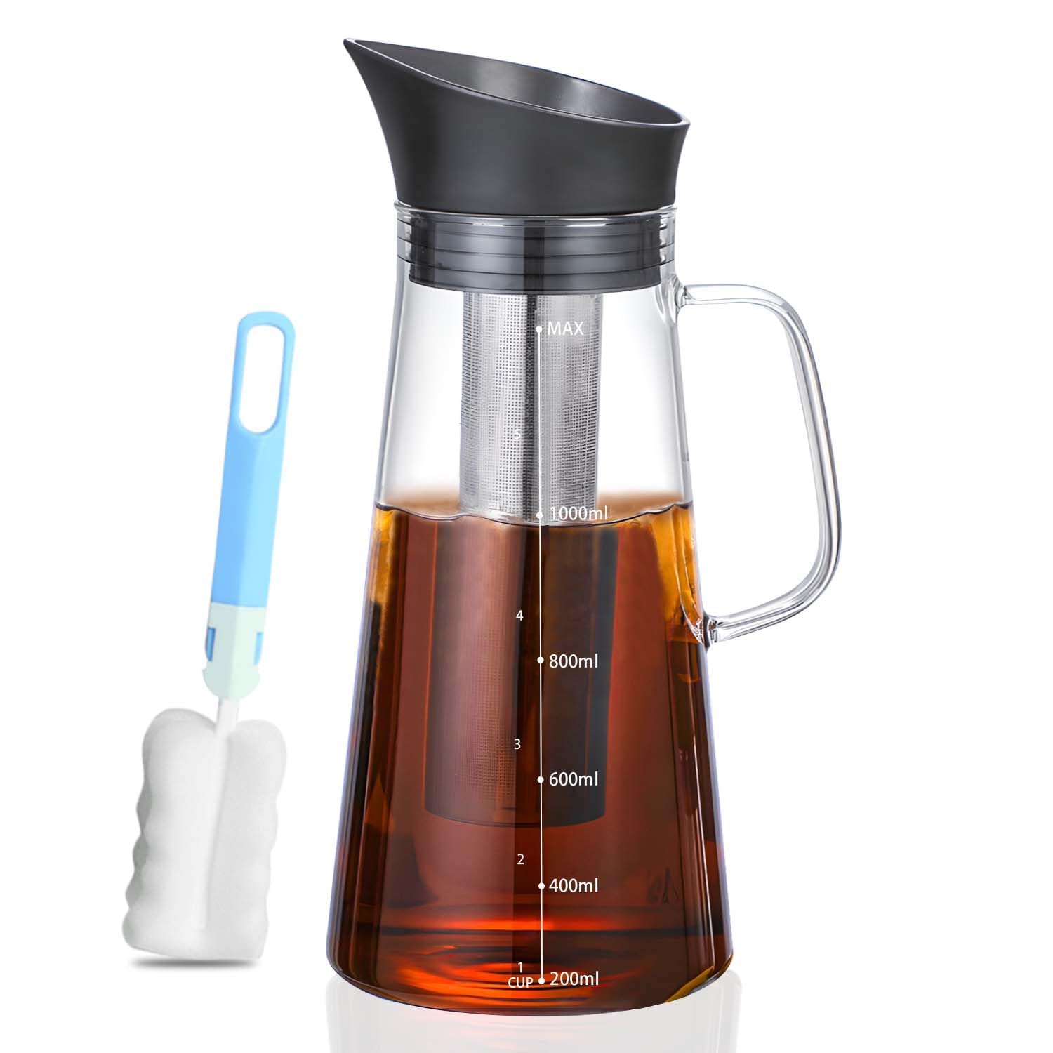 Azonee Cold Brew Coffee Maker, 1400ml Iced coffee maker Machine, with Removable 304 Stainless Steel Fine Mesh Infuser, Cold Brew Coffee Iced Hot Tea Maker, Cold Brew Tea and Fruit Infused Water