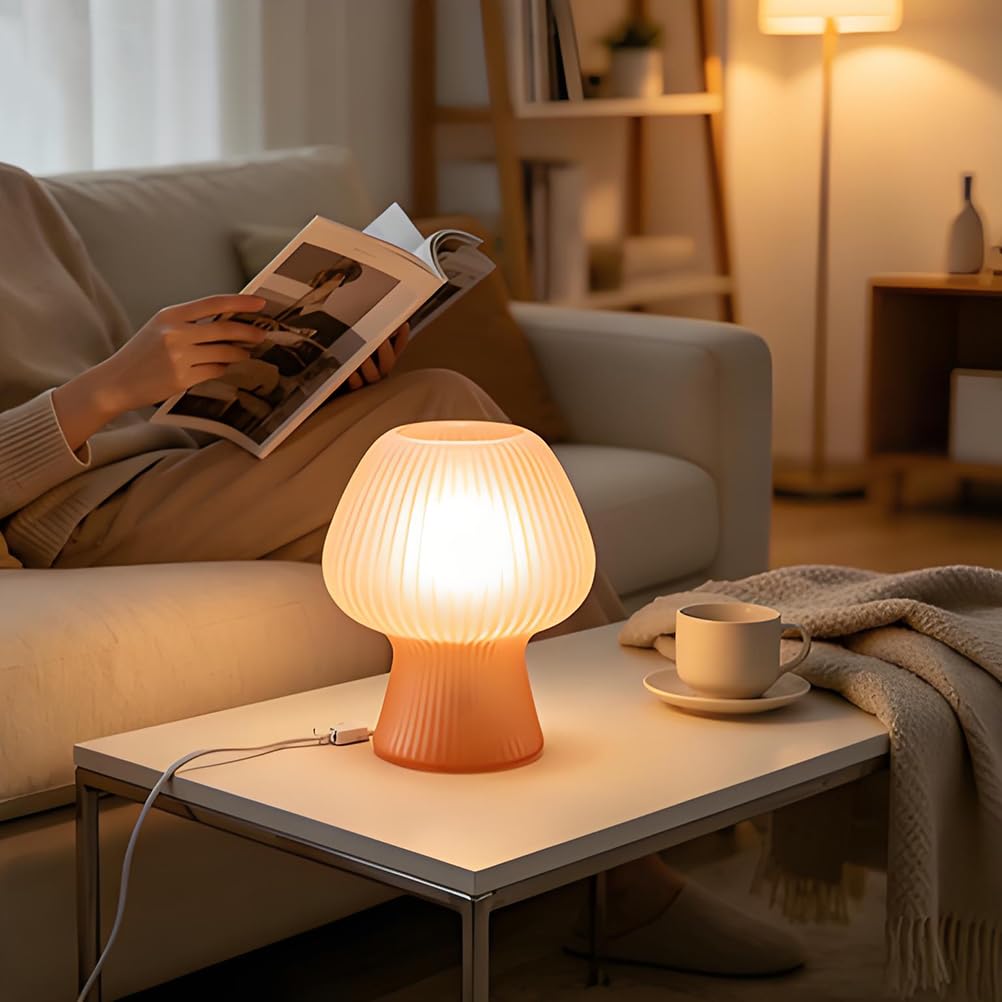 AoLa LED Pilzlampe Dimmbar Tischlampe mit Kabel und Schalter Pilzlampe Rosa Tischleuchte Glas Modern Design Nachttischlampe Deko Lampe 3000K-6000K für Wohnzimmer Schlafzimmer Studie