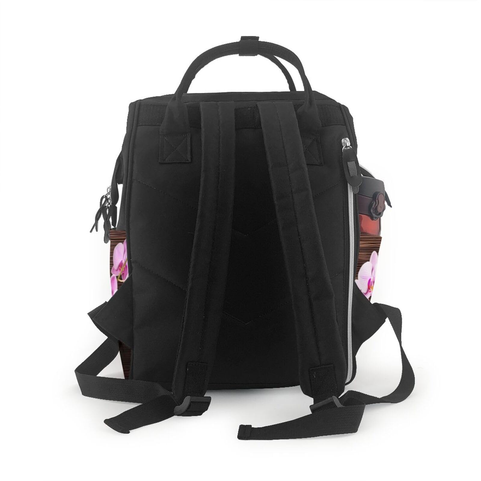 Sac à langer multifonction avec motif fleur d'orchidée, sac à dos de maman, sac à dos de grande capacité, sac de voyage pour bébé, avec matelas à langer, porte-tétine