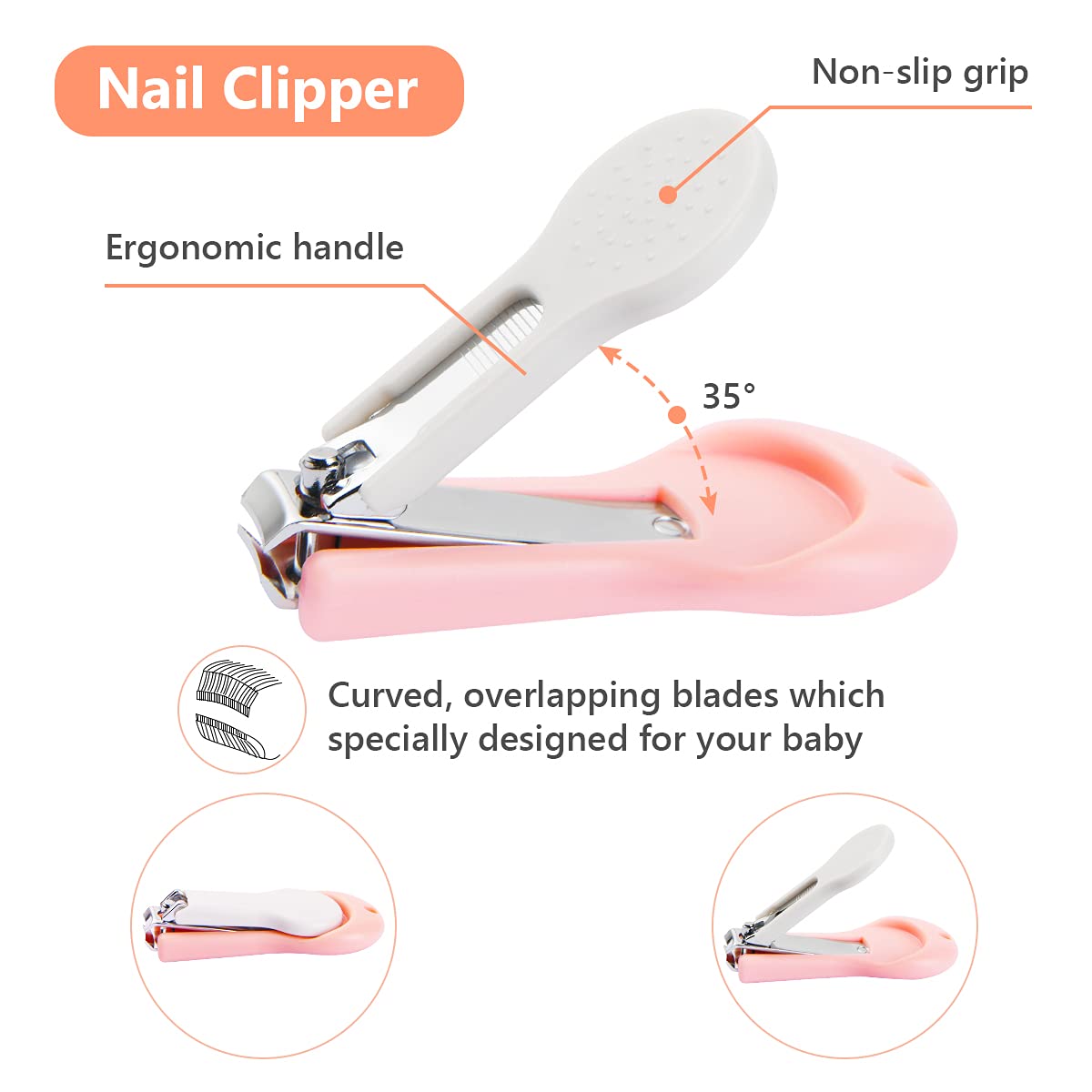 Vicloon Kit per La Cura Del Bambino, 6-in-1 Kit per Unghie Neonati, Set Manicure Neonati con Lima per Unghie in Vetro, Forbicine, Tagliaunghie, Lima per Unghie, Pinzetta e Pulisci Orecchie (Rosa)