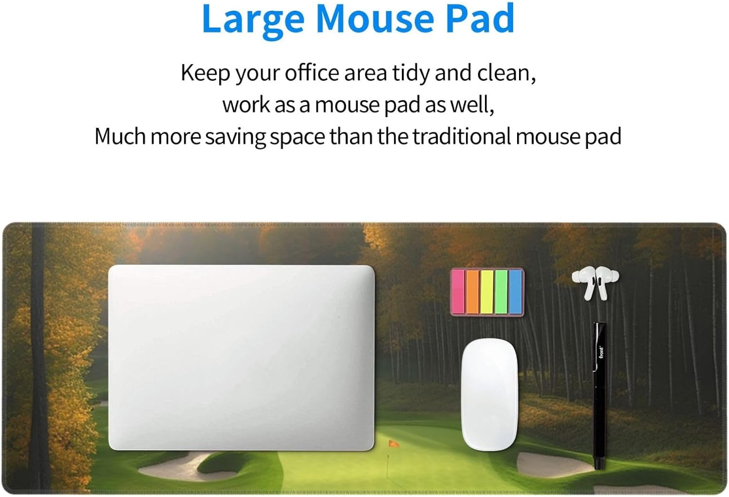 Large Gaming Mousepad with Non-Slip Rubber Base Extended Laptop Desk Pad 31.5x11.8inch Long Computer Keyboard MouseMat Golf Course Mousepad for Home Office Work
