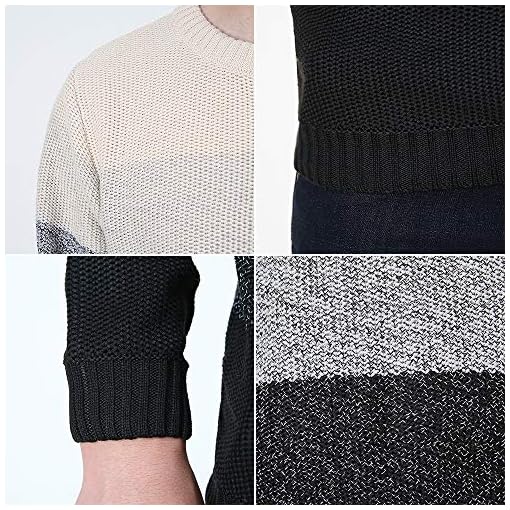 Shinsky Mens Fashion Crewneck Striped Pullover Sweater Soft Thermal Cotton Knitted Color Block Sweaters - Image 4