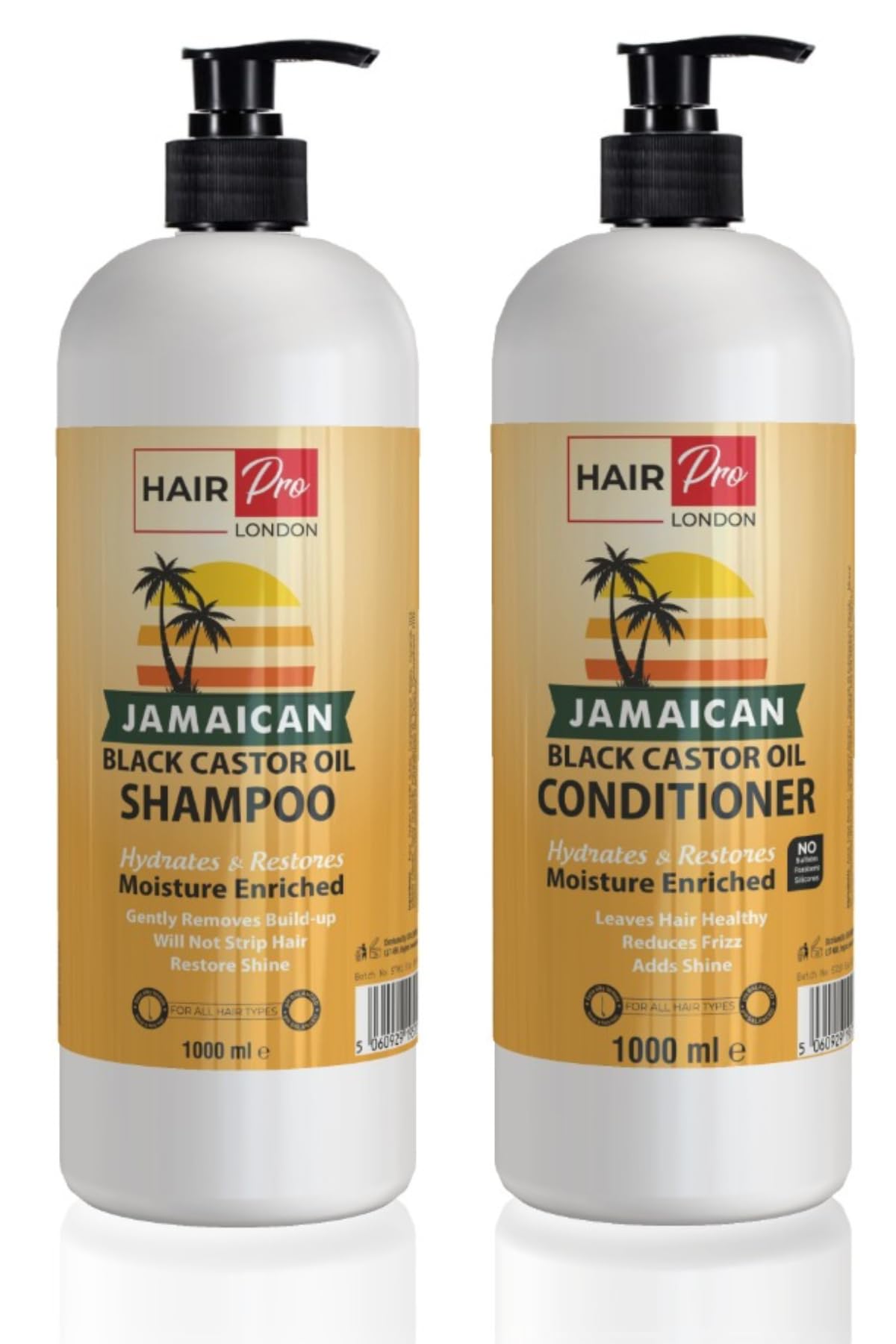 Hairpro London Jamaican Black Rizinusöl Shampoo & Conditioner - Je 1000 Ml, Für Gepflegtes, Glänzendes Haar