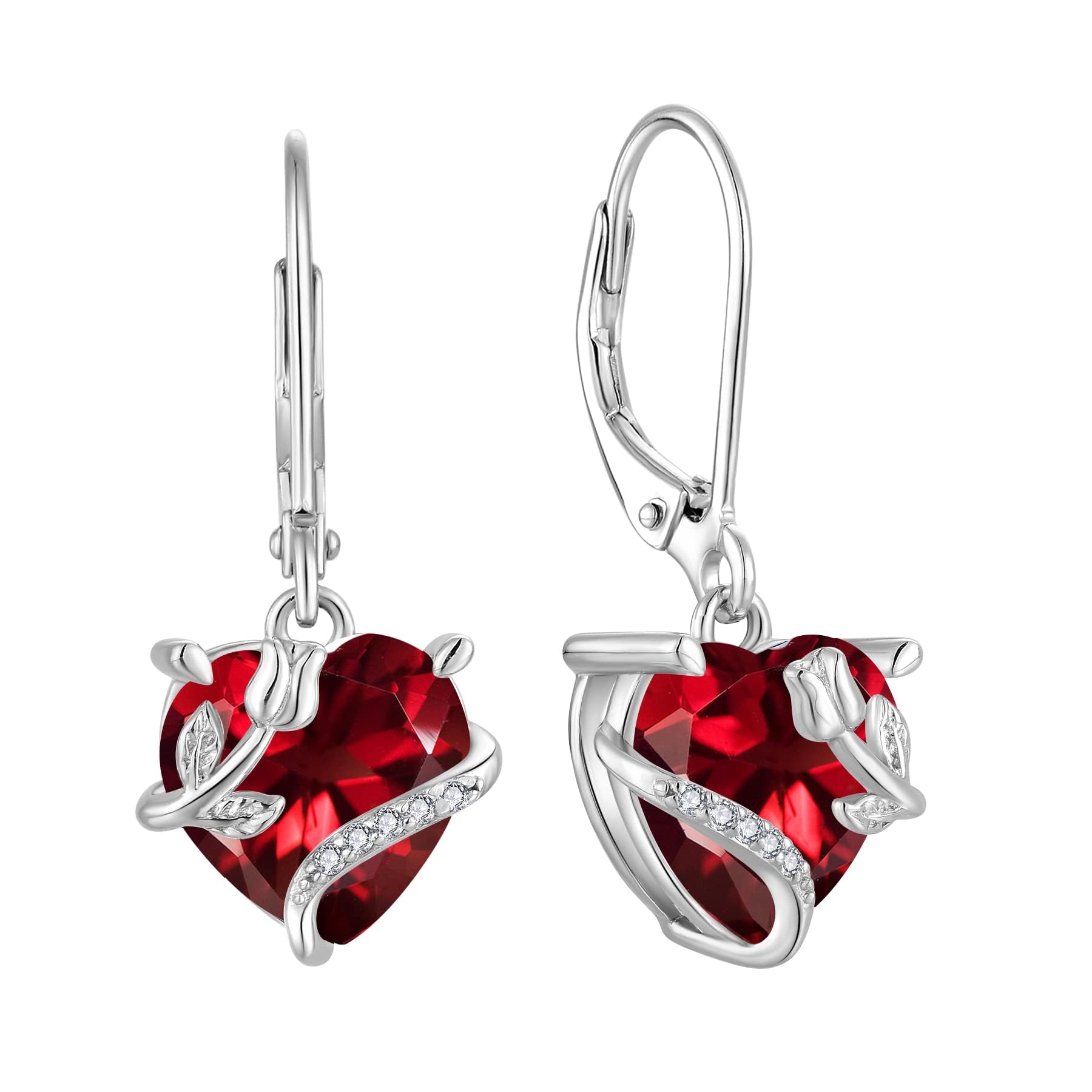 Damen Ohrringe Silber 925 Herz Rosen blumen Ohrringe hängend Creolen Baumeln 3A Zirkonia Schmuck für Frauen