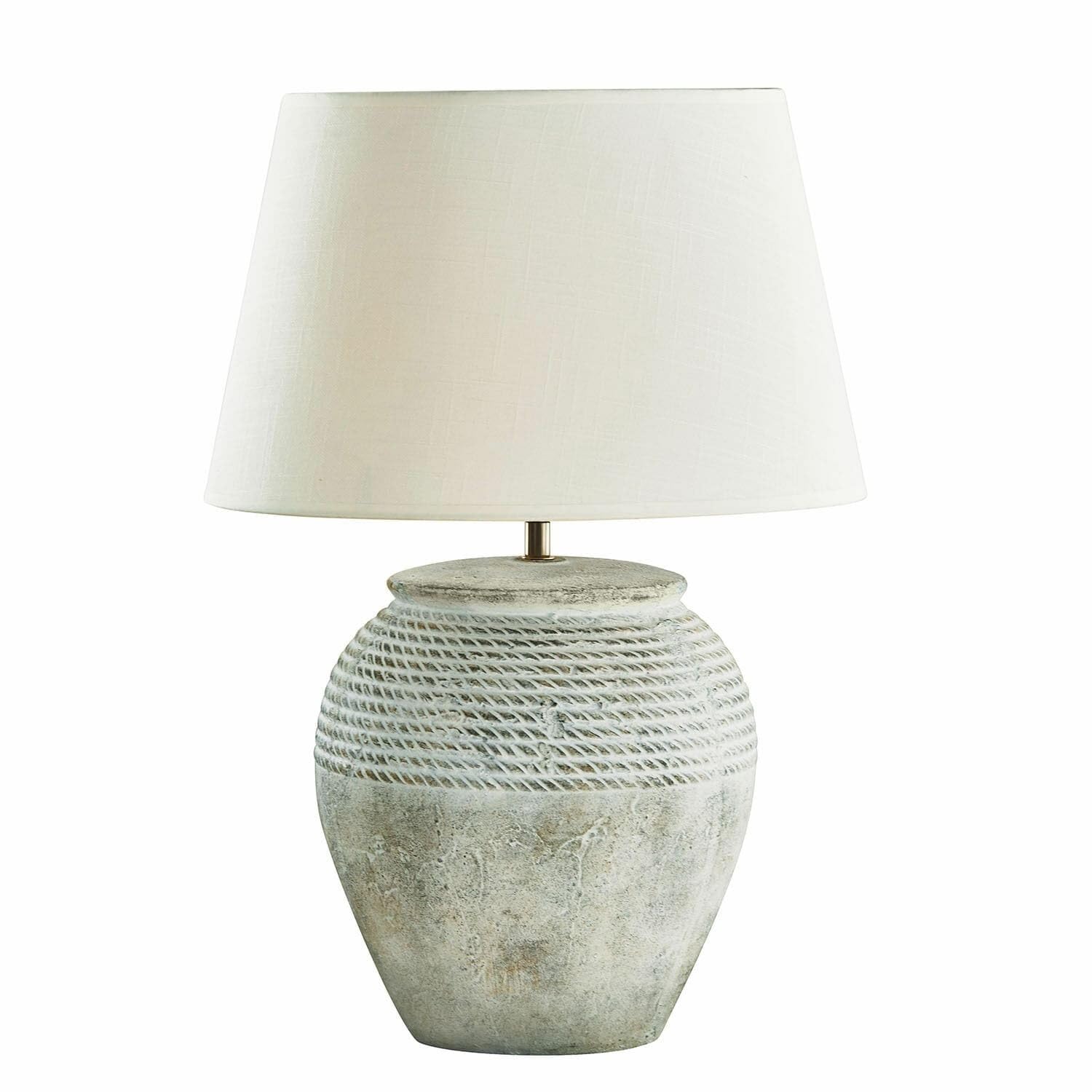 Loberon Tischlampe Brookline - grau/creme | Handbemalt mit Antik-Finish - Stilvolle Nostalgie - Bauchiger Fuß - Tischleuchte - Nachttischlampe - Keramik - Leinen