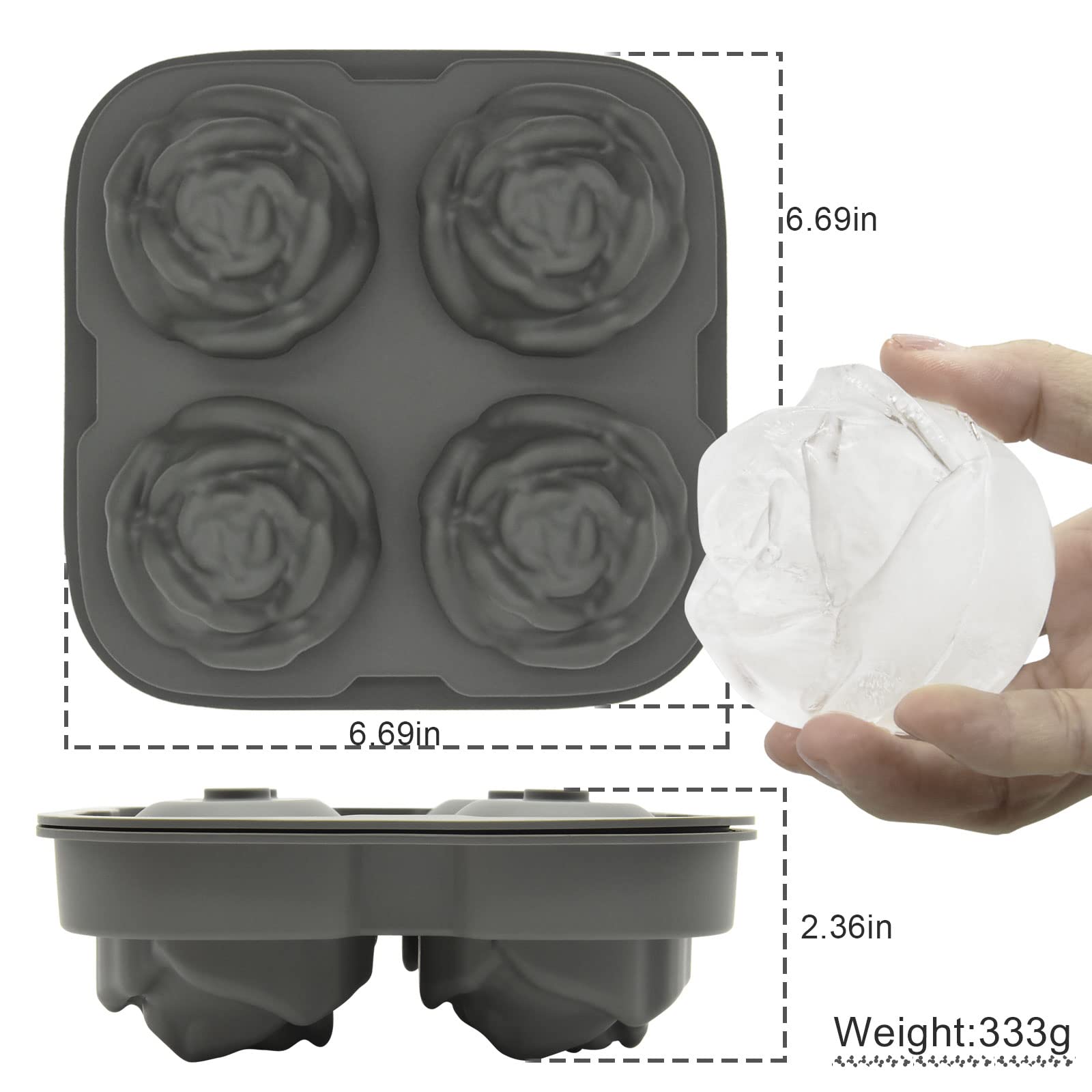 Moldes de silicona 3D de 2.5 pulgadas, moldes de cubitos de hielo de flores grandes, 4 formas divertidas de bandeja de hielo, fácil liberación, para cóctel, brandy, jugo, vino, whisky, 2