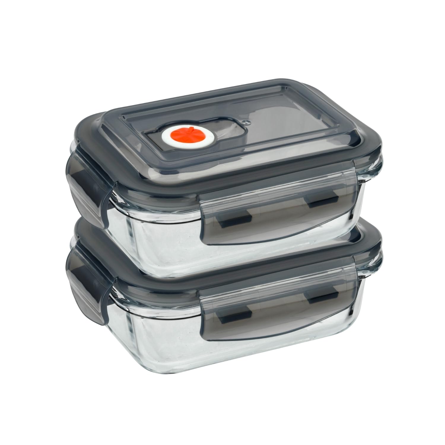 HOMESHOPA Airtight Glass Food Storage Container With Snap Locking Steam Vent Lids, 2 Pack 380ml BPA-Free & Leak Proof Silicone Seal Plastic Clip Lock Lids, Meal Prep Takeaway Lunch Boxes
