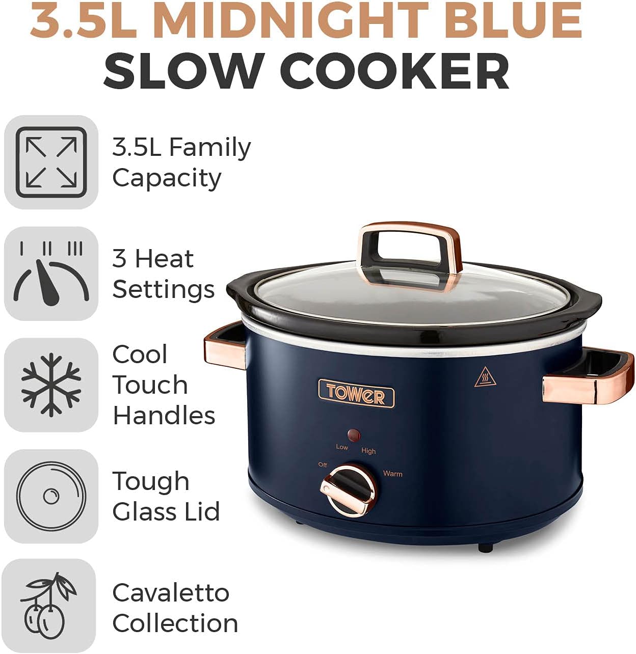 Cavaletto 3.5 Litre Slow Cooker with 3 Heat Settings, Cool Touch Handles 3.5… thumbnail 2