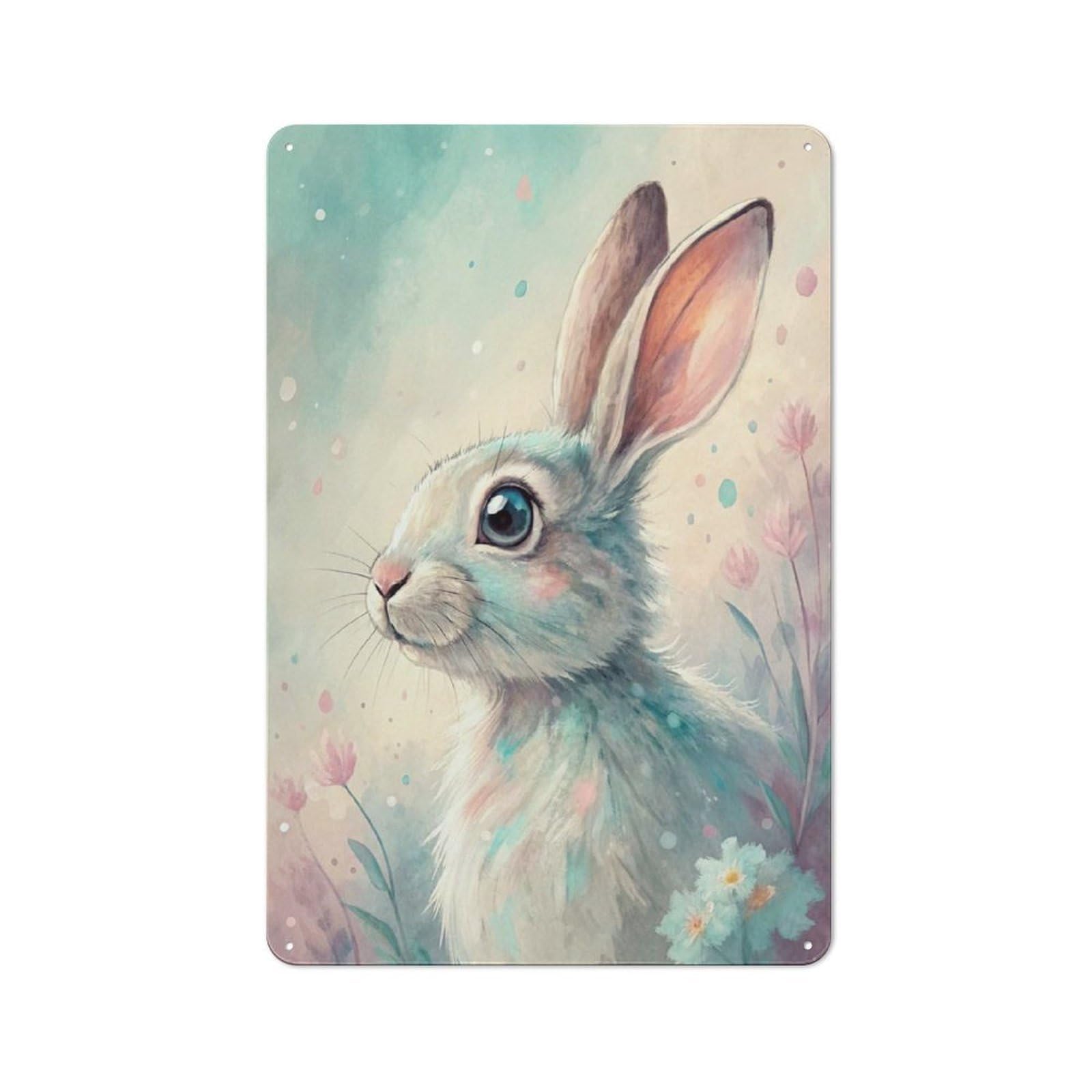 Junmoney Style-4 Pastel Watercolor Bunny With Flowers Cafe Metal Sign 30X20cm, Vintage Restaurant Wall Art For Tea Room, Shop Wall Or Breakfast Area