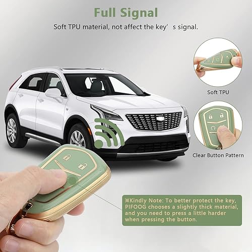 Miniatura 4 de PIFOOG Funda de TPU para llavero de coche, protector de llavero de protección verde grande con borde dorado grande, Borde dorado verde y grande