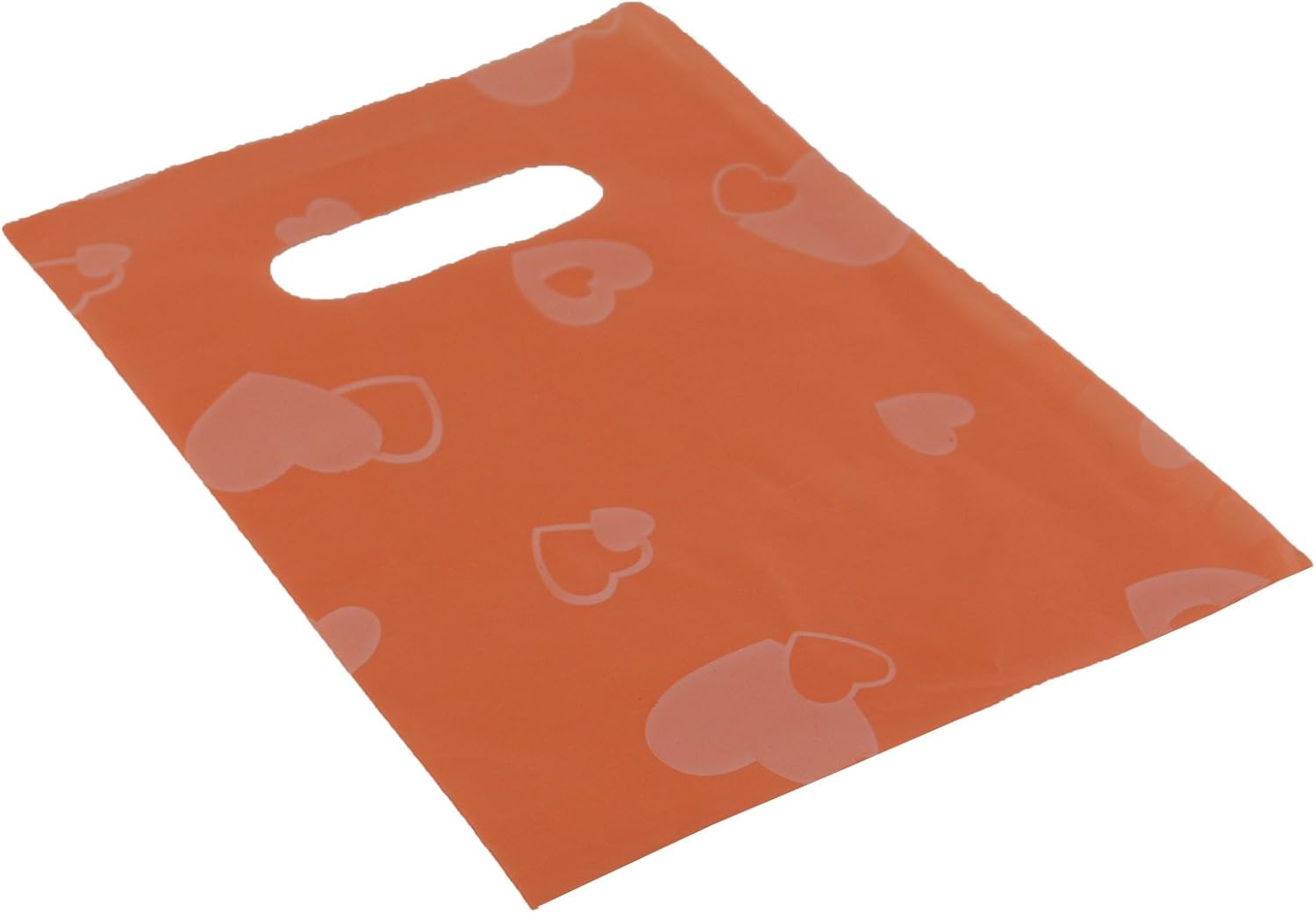 boxdisplays 100 x Plastic Gift Bags Orange with Heart Print 14x20cm